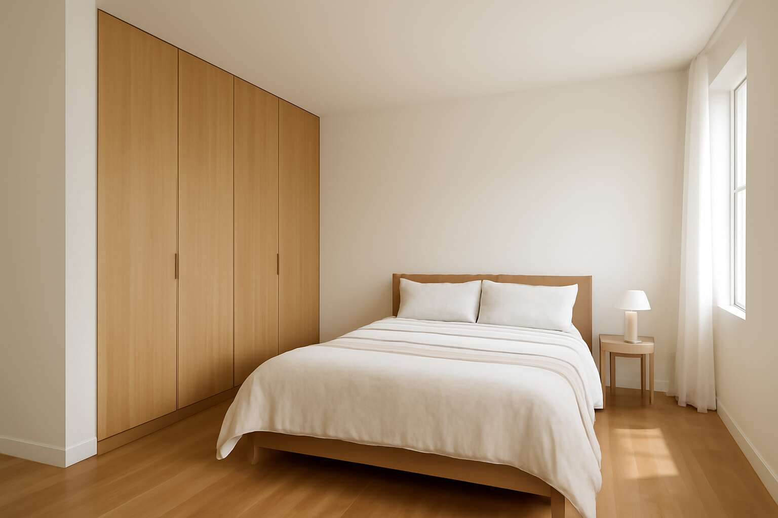 wooden floor and wardrobe combination