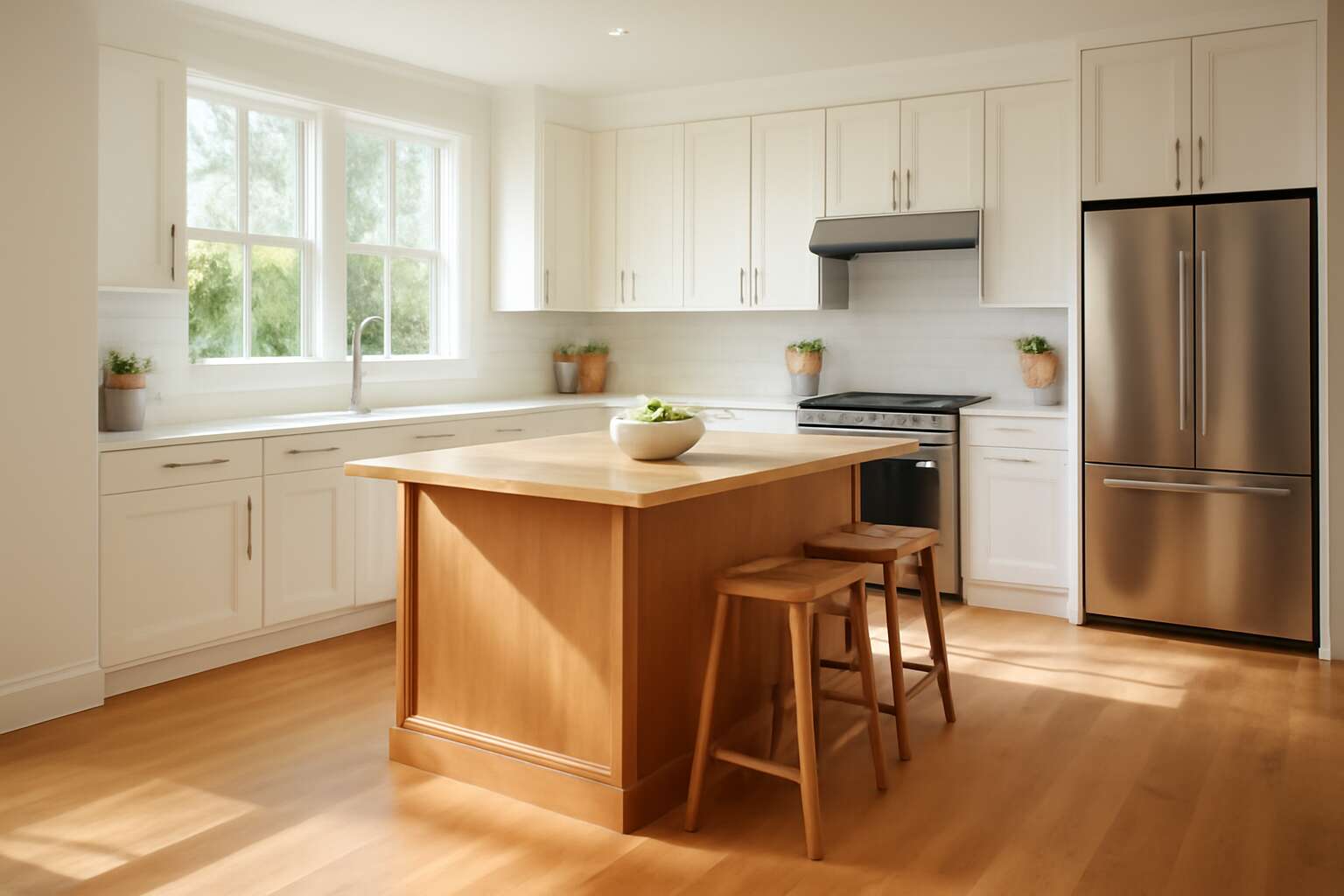 wooden floor and wooden kitchen