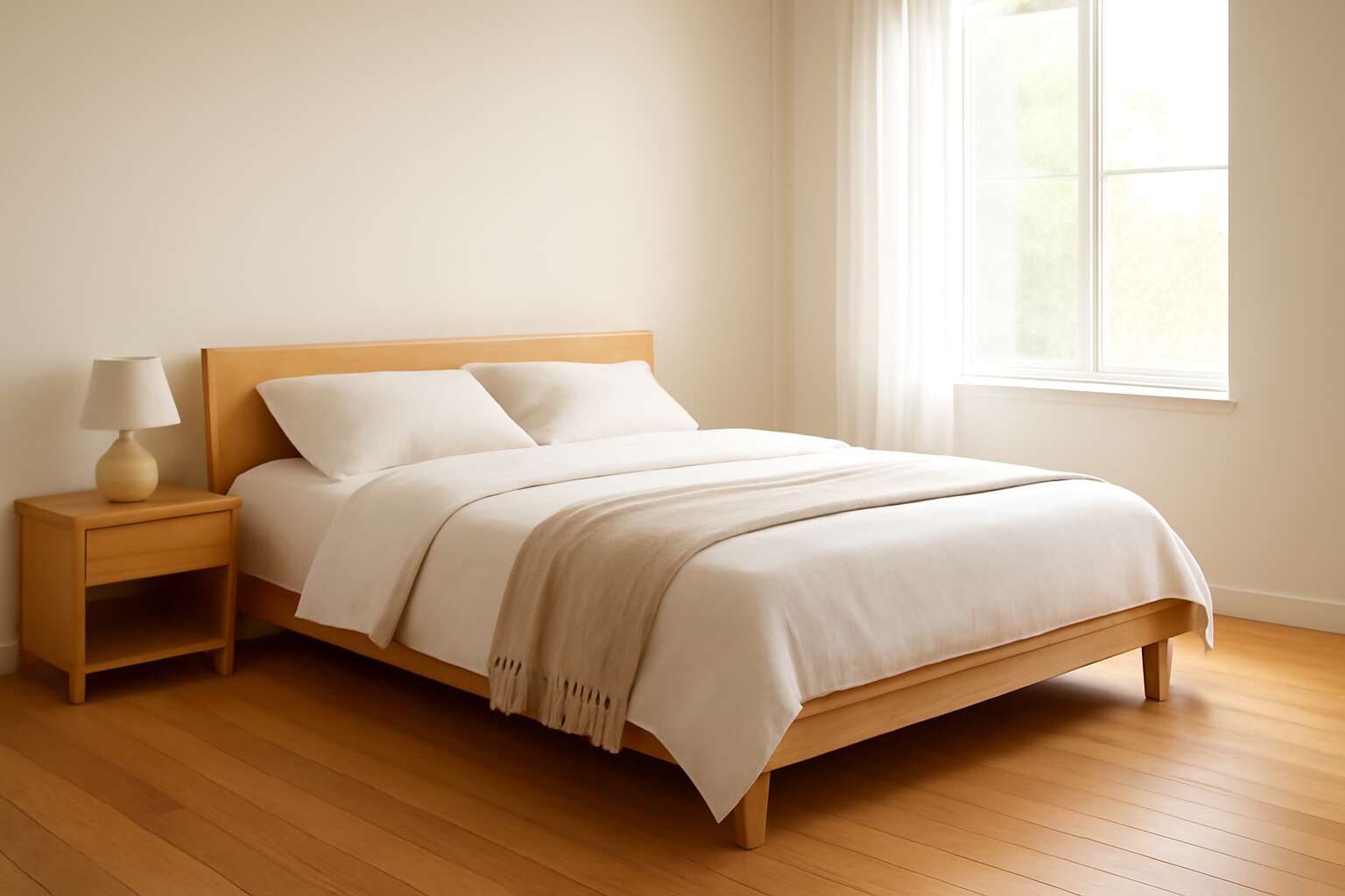 bed with wooden floor
