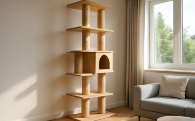 Climb to new heights: wooden floor to ceiling cat tree for bold, space-saving cats